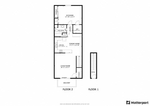 Floor plan for 1 bed, 1 bath, 1000 sqft